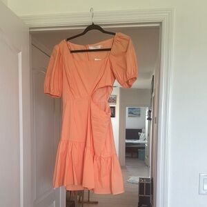 Elegant Orange Puff Sleeve Dress